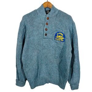 Vintage 70s All-Outdoors Adventure Trips Sweater Mock Neck Walnut Creek Blue- XL